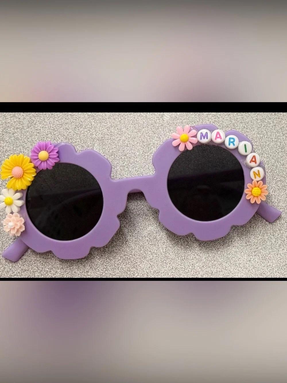 Pink Floral Scalloped Round Sunglasses - Personalized Beaded Detail